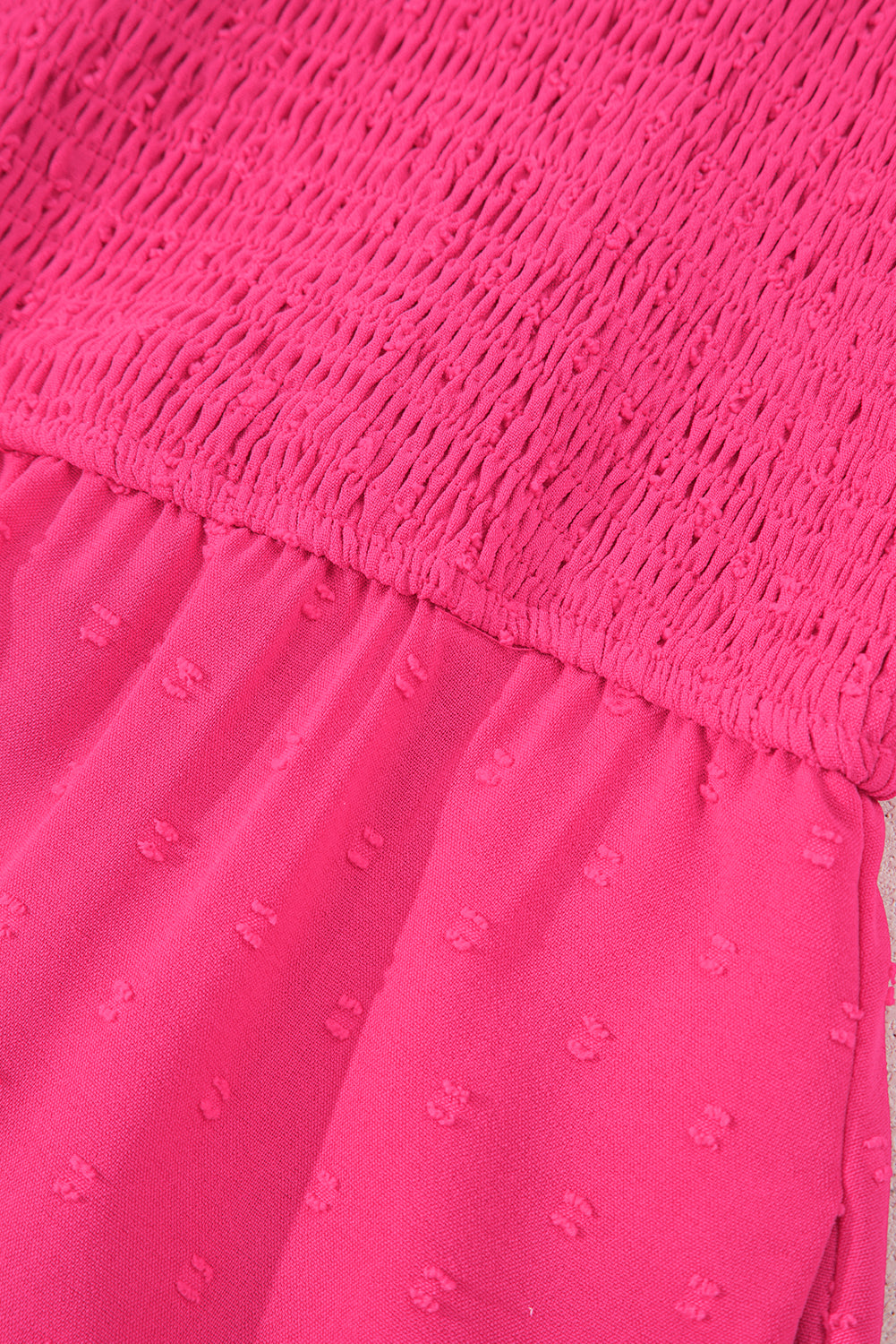 Pink Swiss Dot Smocked Ruflled Neckline Short Sleeve Plus Size Dress BB Fashion Outlet