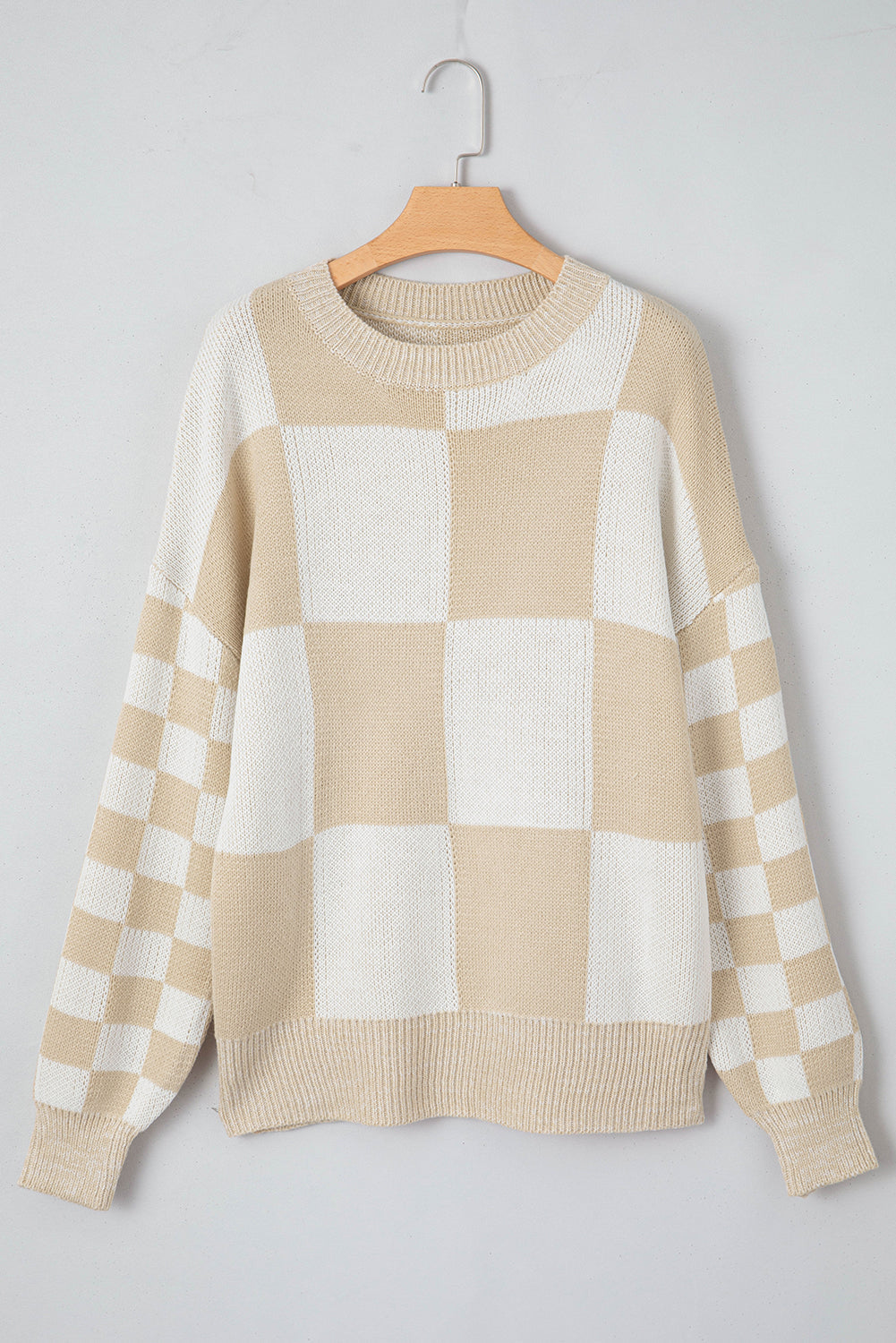 Flaxen Checkered Print Drop Shoulder Sweater eAura