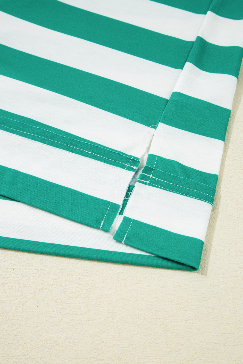 Green Stripe Colourblock Collar Half Buttons T Shirt eAura