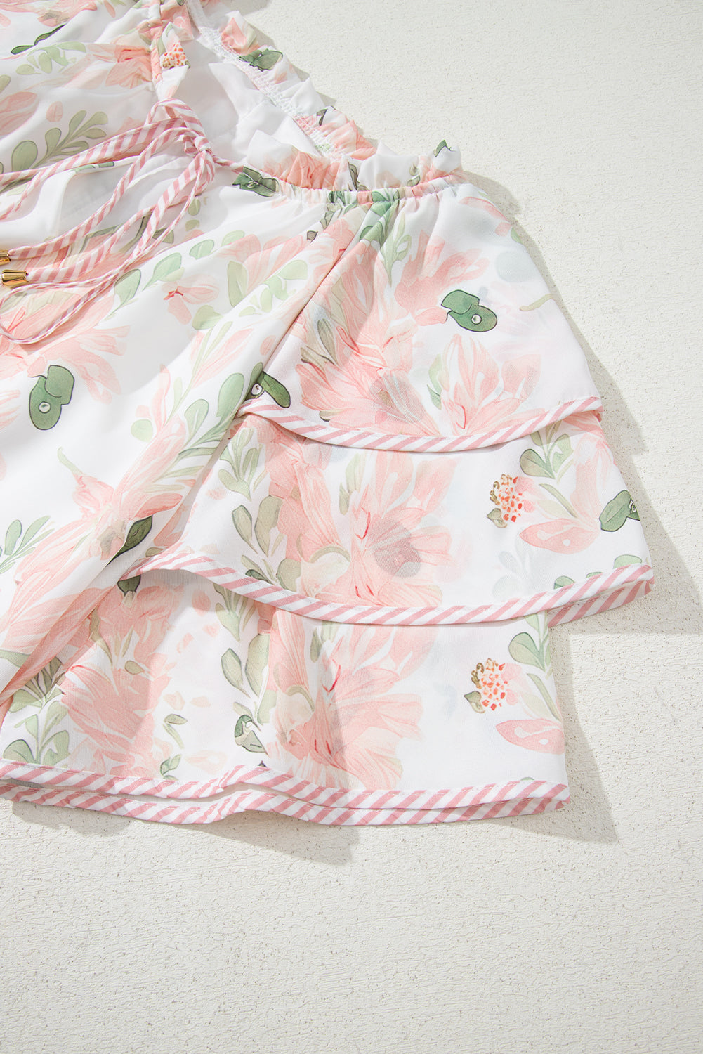 Plus Size Floral Print Striped Detail Short Summer Dress BB Fashion Outlet