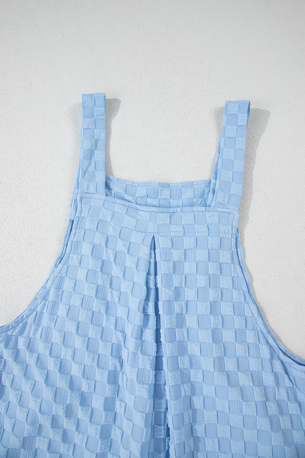 Beau Blue Checkered Pocketed High Waist Wide Leg Overall Dungarees eAura