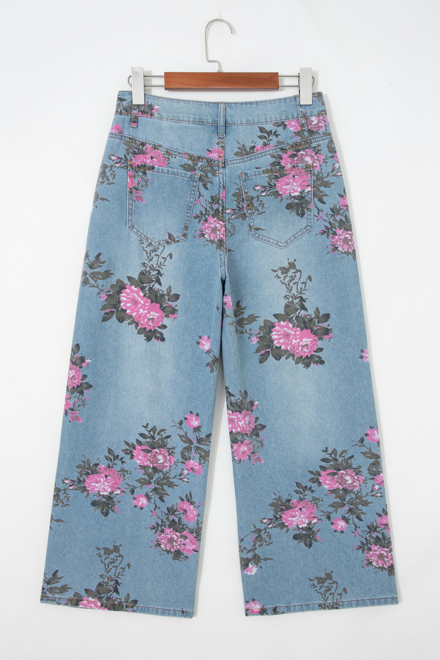 Floral Print Bootcut Jeans – Sky Blue Denim