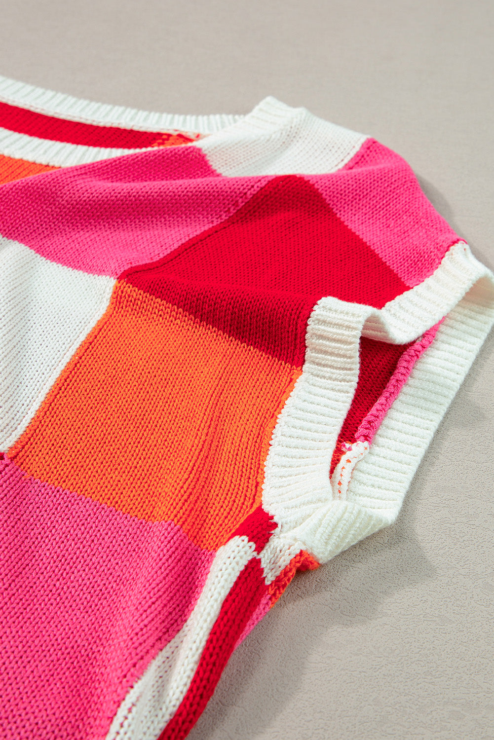Grapefruit Orange Colour Block Cap Sleeve Sweater eAura
