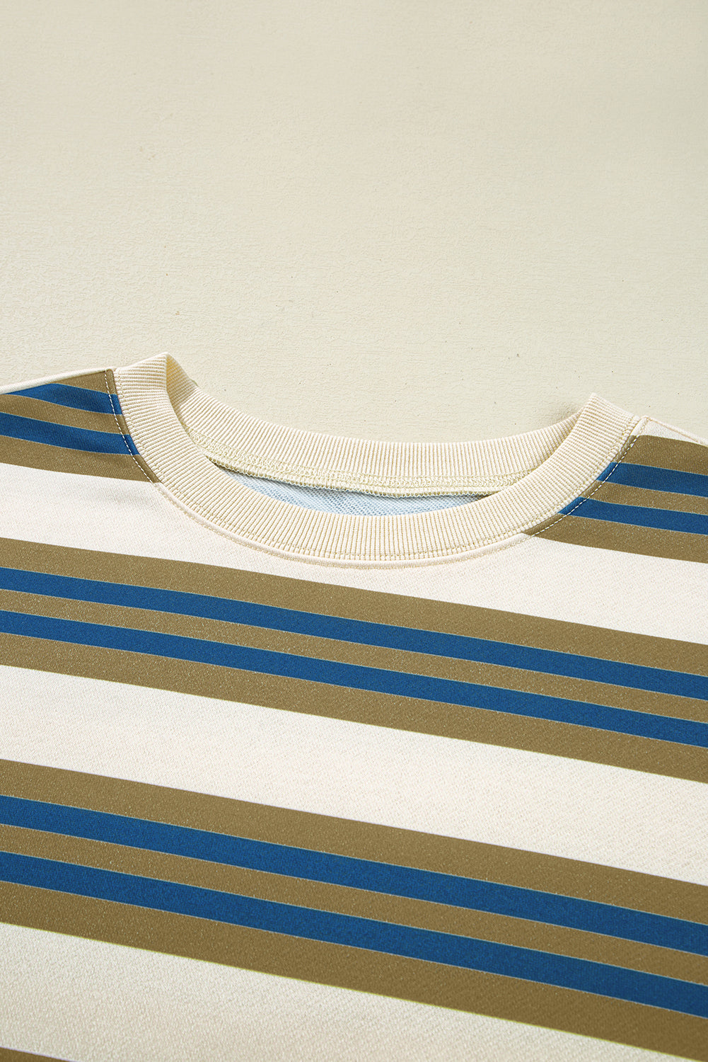 Stripe Crew Neck Drop Shoulder Pullover Sweatshirt - eAura
