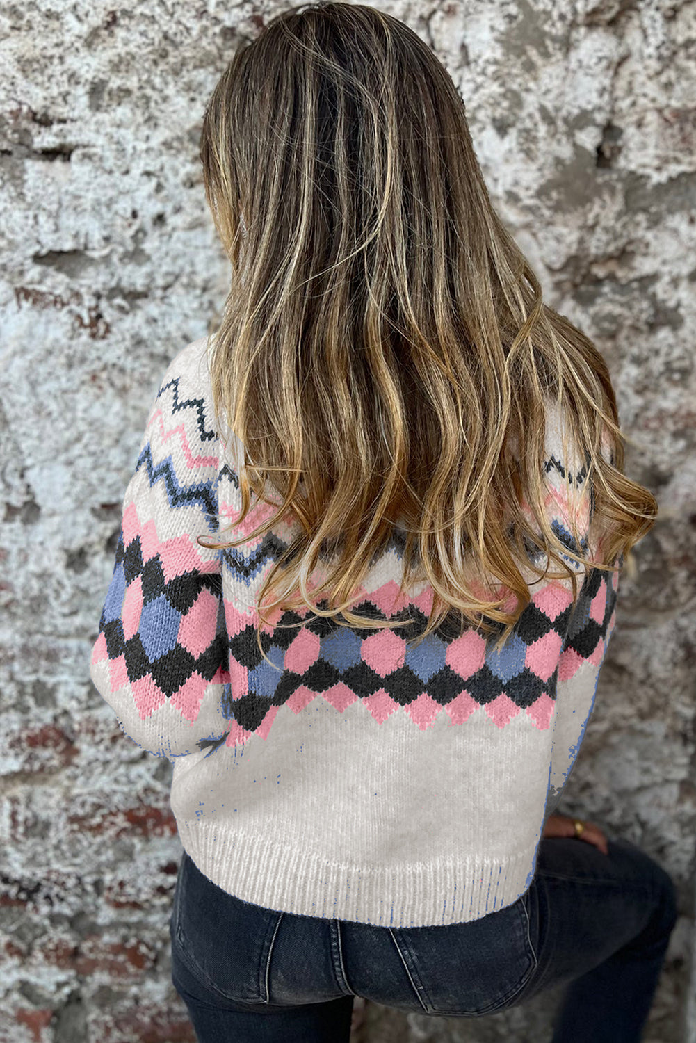 Pink Stripe Geometric Button Up Sweater Cardigan Dear-Lover Dropshipping