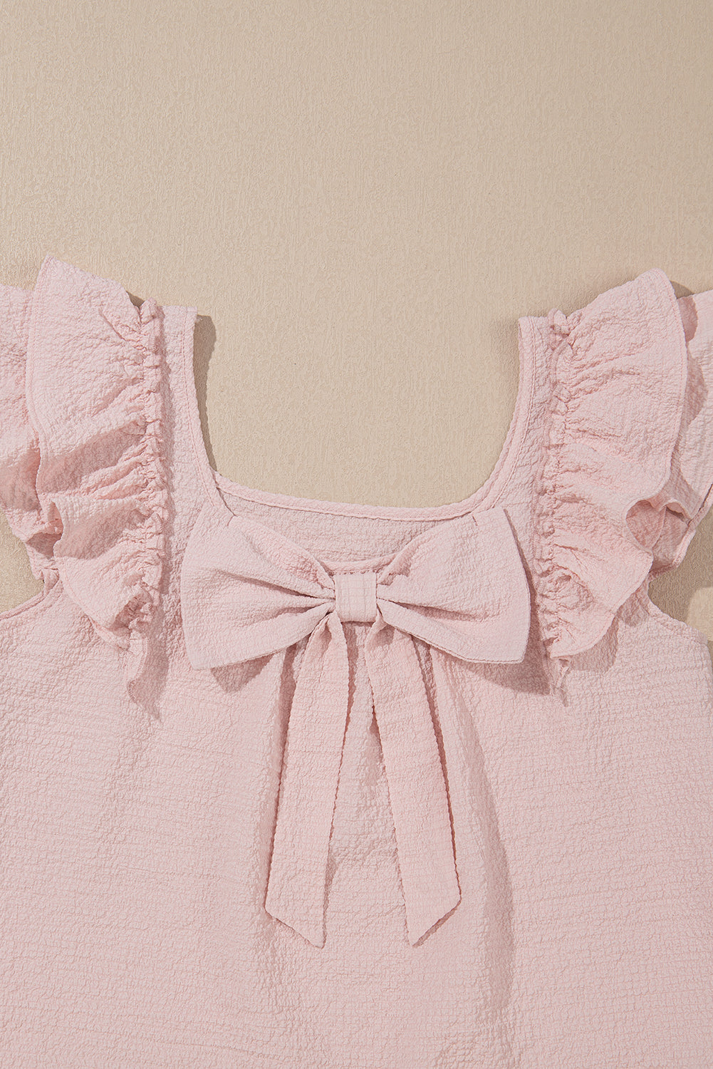 Gossamer Pink Textured Bow Knot Frilled Butterfly Sleeve Blouse eAura