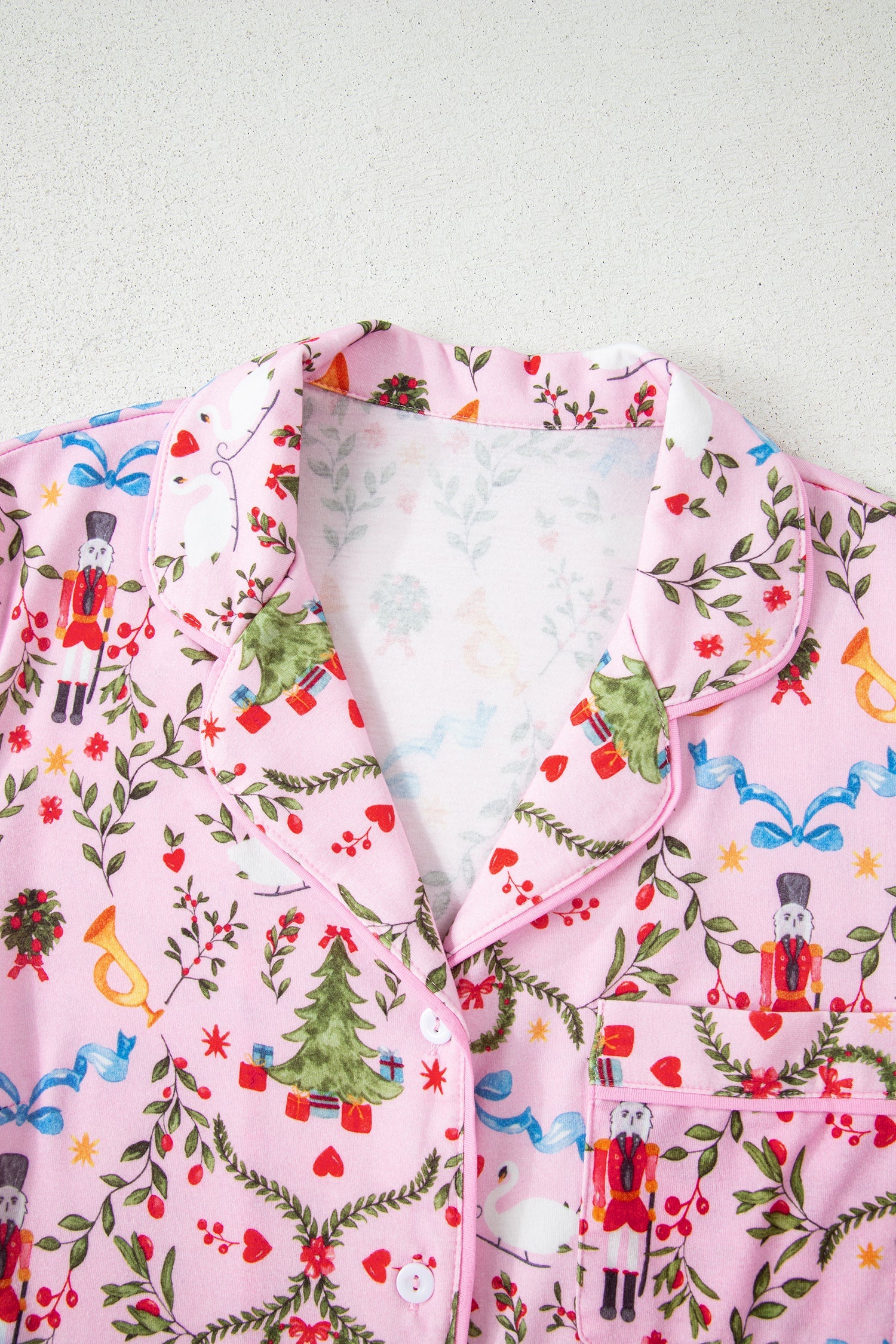 Nutcracker Doll Christmas Print Ribbon Tie Waist Short 2pcs Pajama Set - Loungewear & Sleepwear/Sleepwear