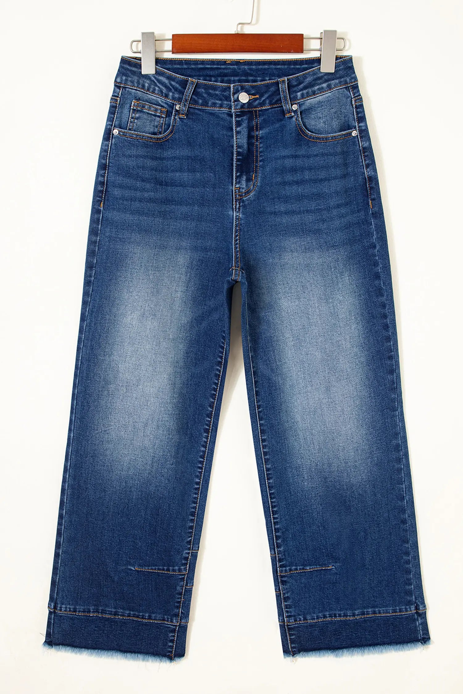 Sky Blue Chic Seam Detail Raw Hem Ankle Length Jeans
