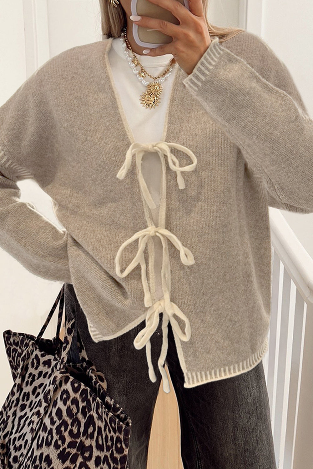 Tied Front Drop Shoulder Chunky Casual Cardigan eAura