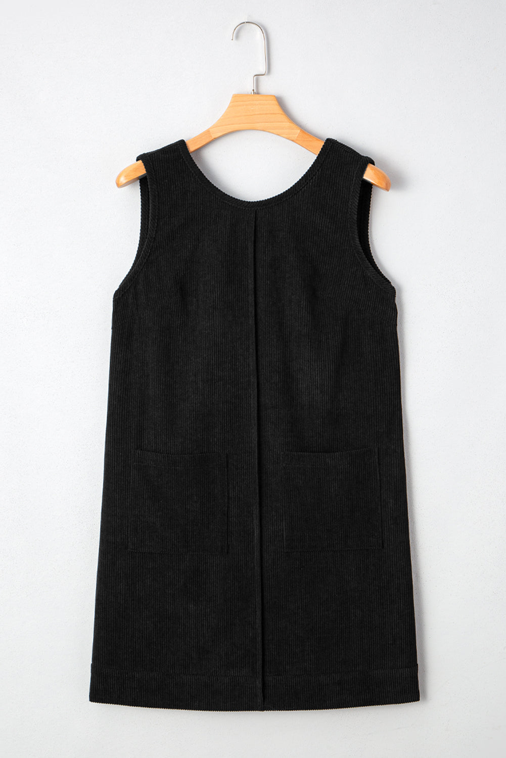 Soft Corduroy Sleeveless Mini Dress With Patched Pockets - eAura