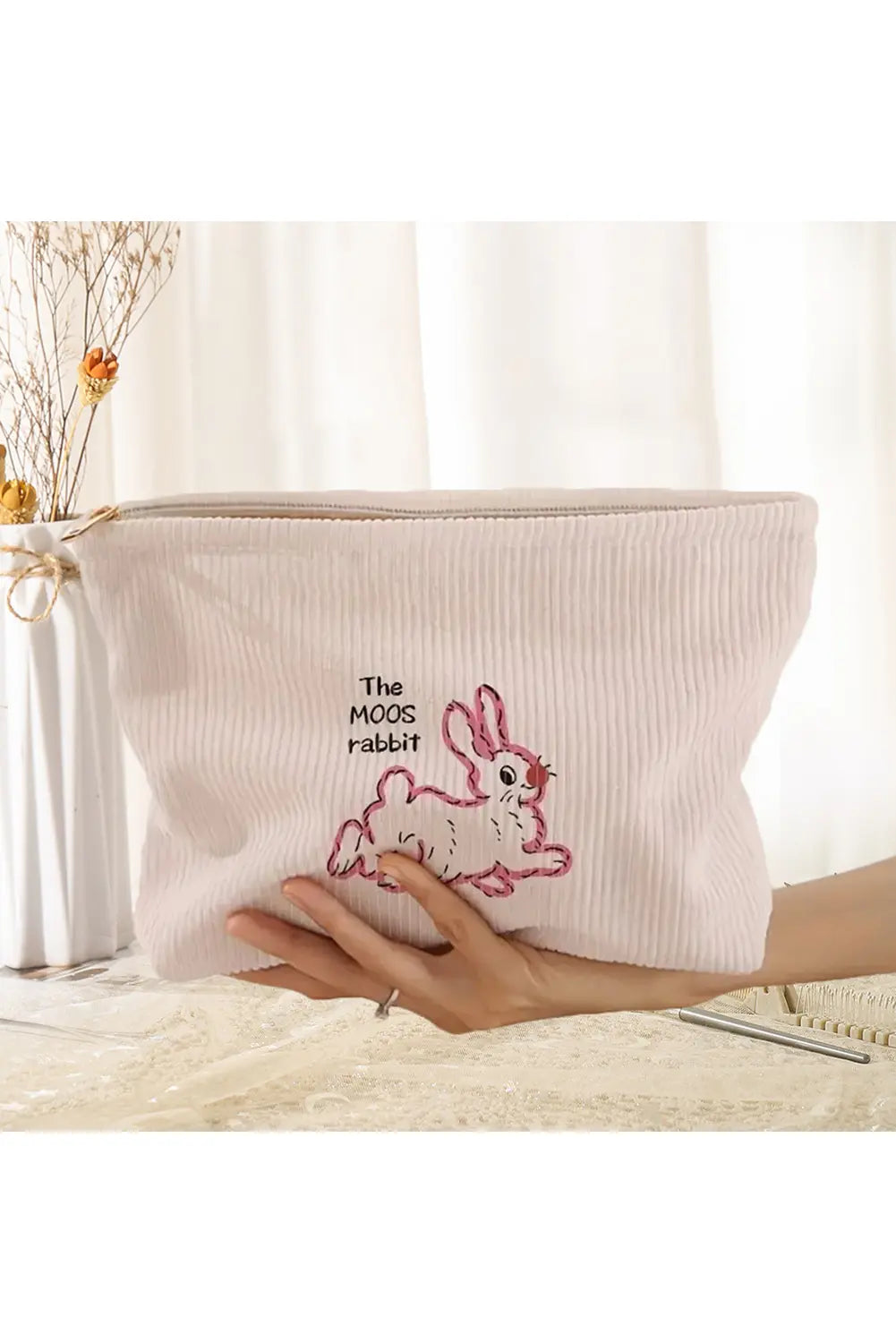 Easter Rabbit Print Ribbed Makeup Storage Bag