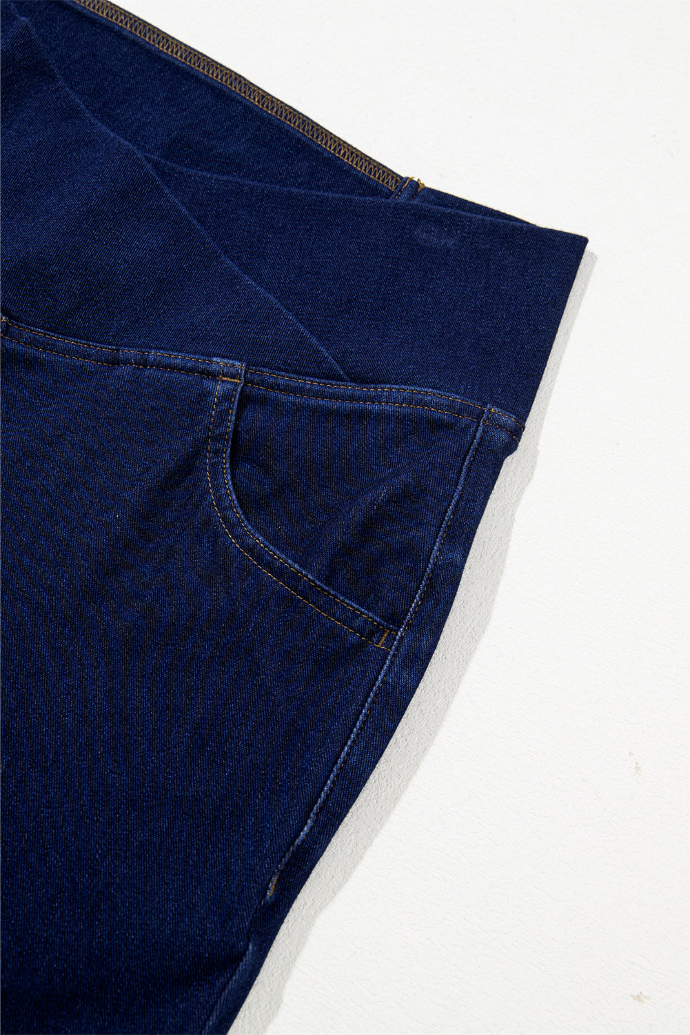 Dusk Blue Solid Crossed Waist High Elastic Fit Flare Jeans Beagle Boutique Fashion Outlet
