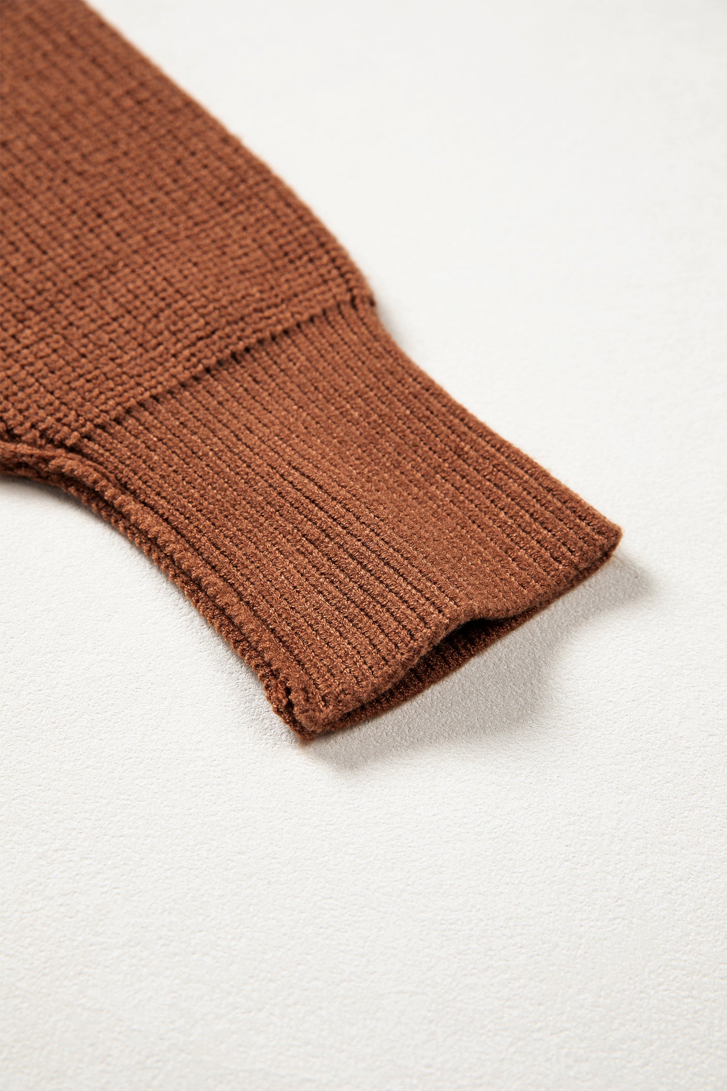 Long Sleeve Ribbed Knit Stand Neck Regular Fit Sweater – Chestnut