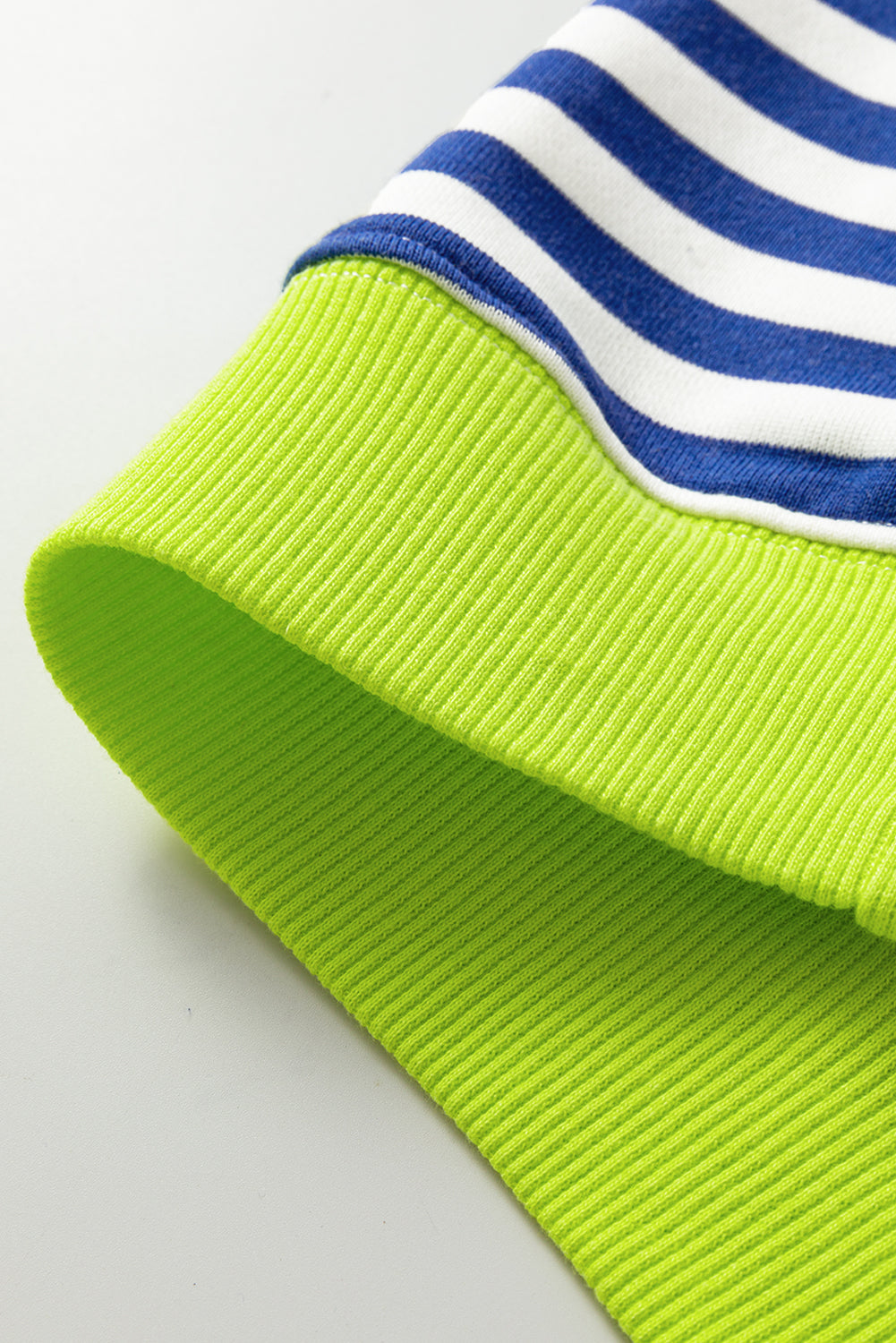 Striped Contrast Ribbed Trim Crossed Stitch Drop Shoulder Sweatshirt - eAura