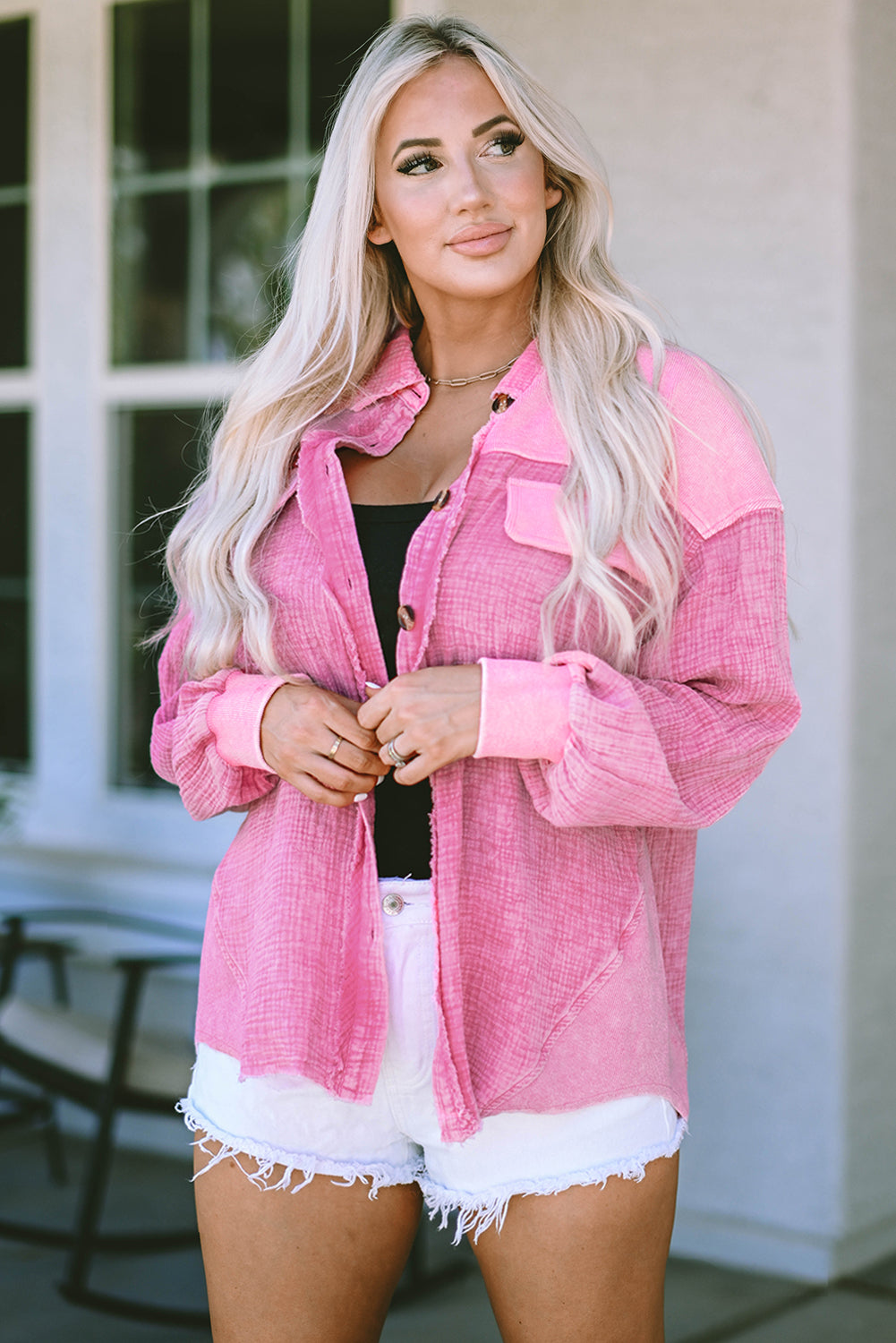 Rose Mineral Washed Cotton Shacket eAura