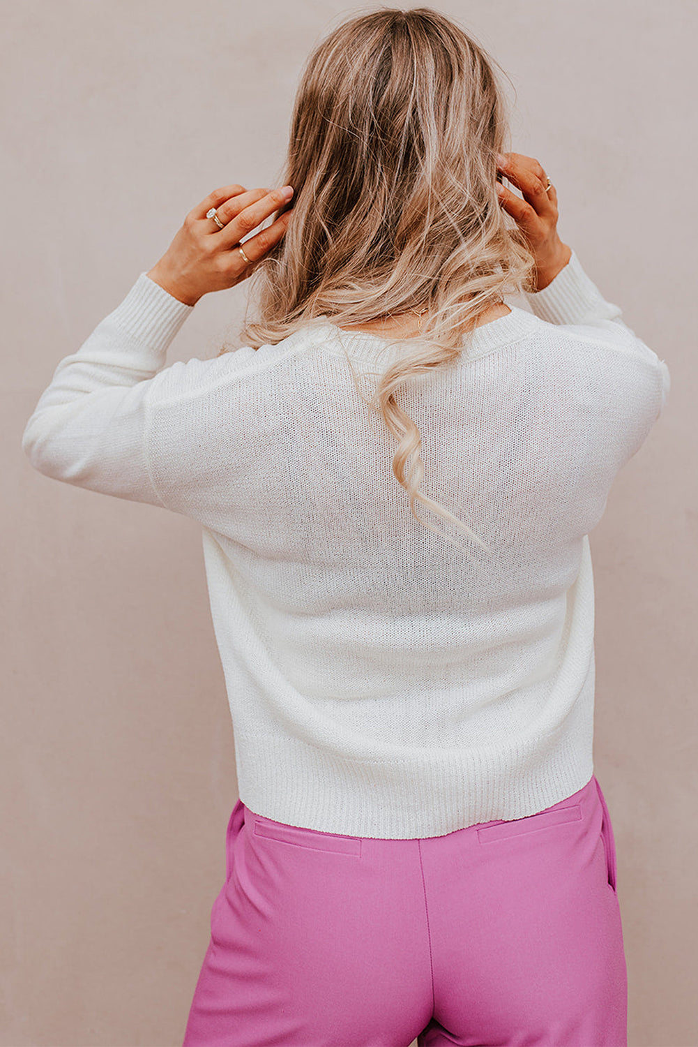 Rose Heart XOXO Pattern Drop Shoulder Rib Knit Sweater eAura
