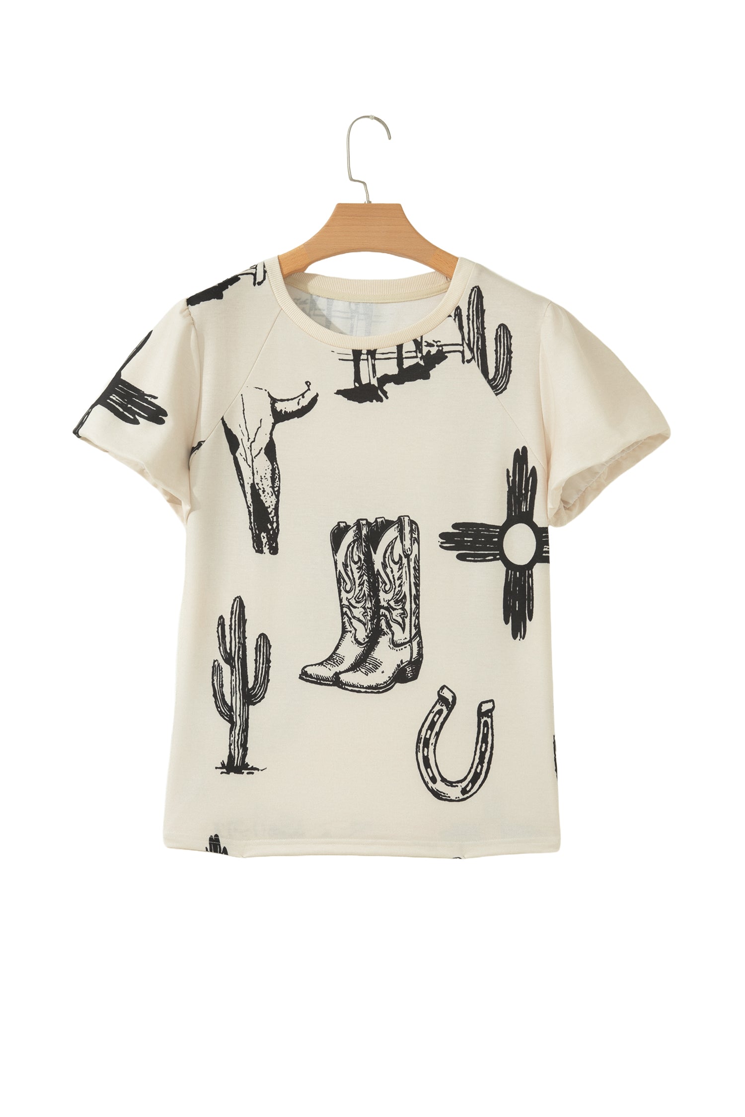 Retro Western Print T Shirt – Beige