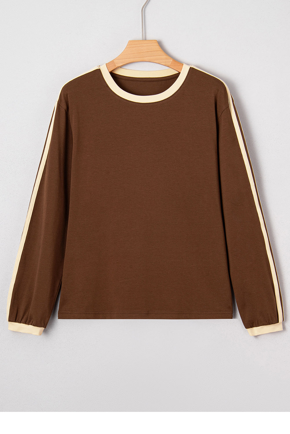 Varsity Striped Accent Contrast Crew Neck Long Sleeve T-Shirt - eAura
