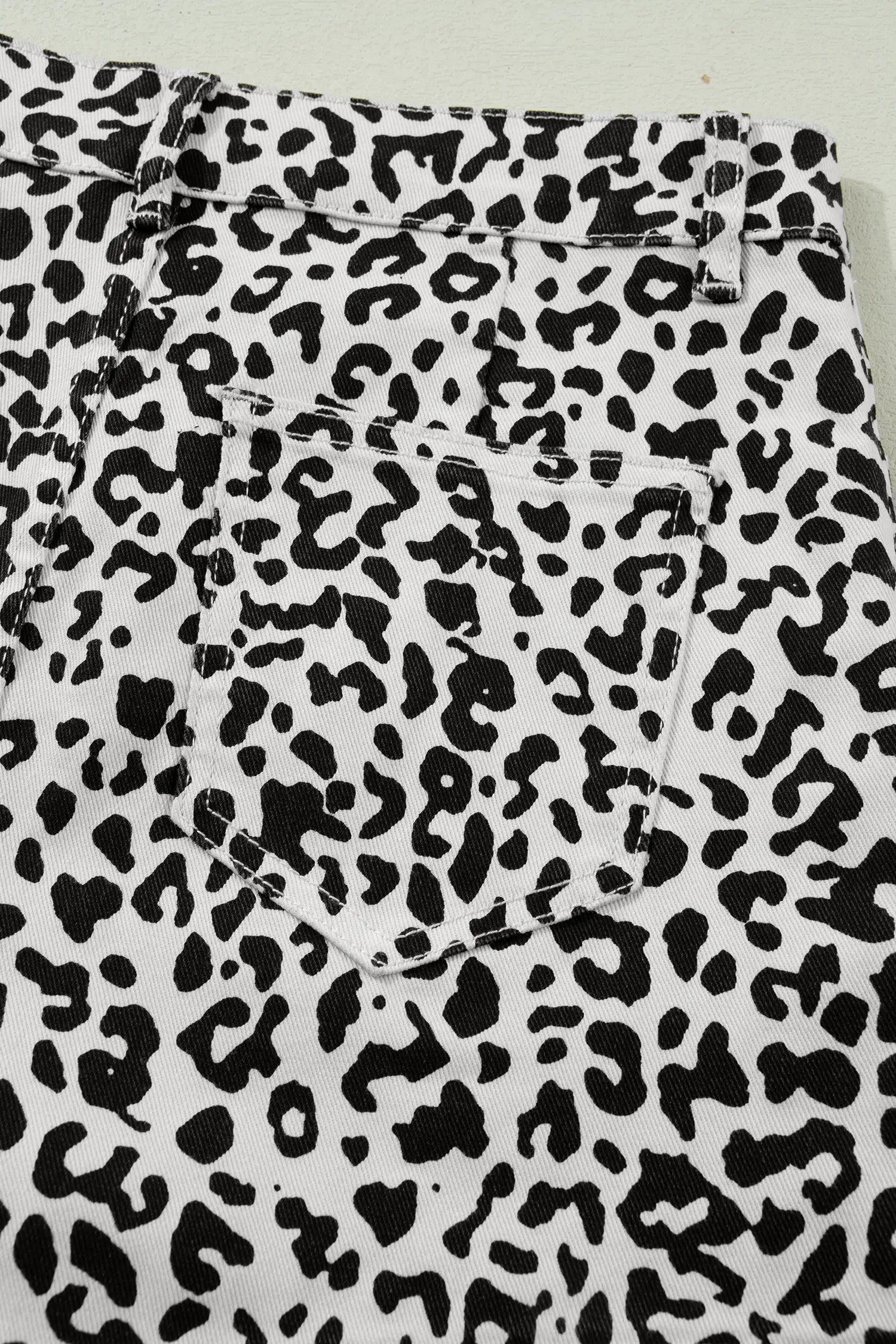 Black Leopard Print Button Overlap Denim Shorts