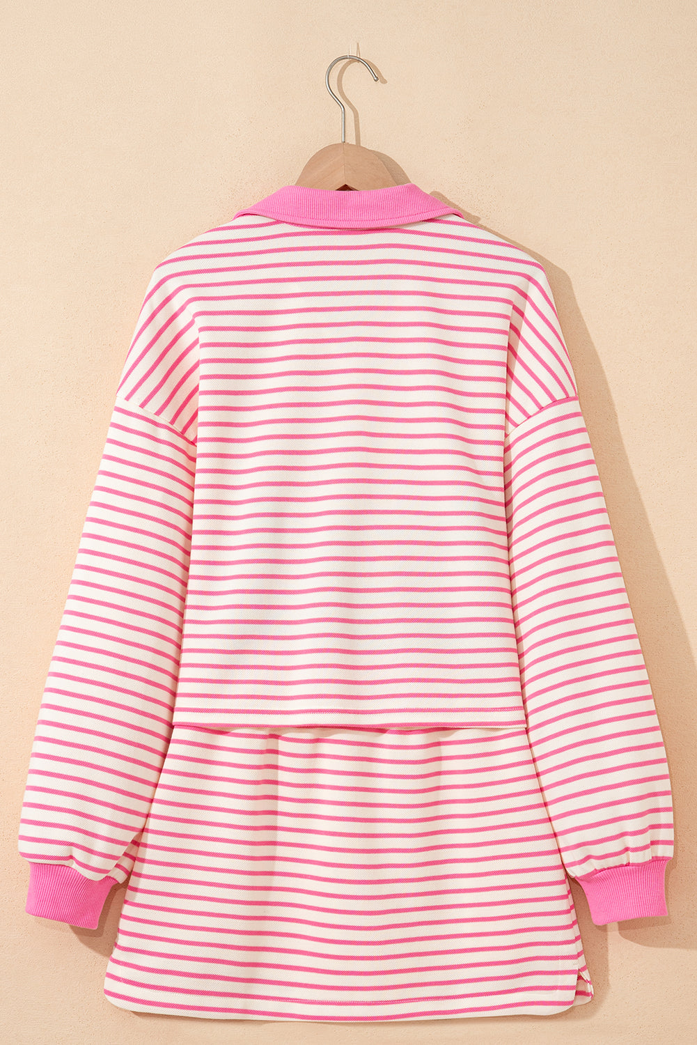 Stripe Collared V-Neck Drop Shoulder Pullover and Skort 2pcs Co-ord Dear-Lover Dropshipping