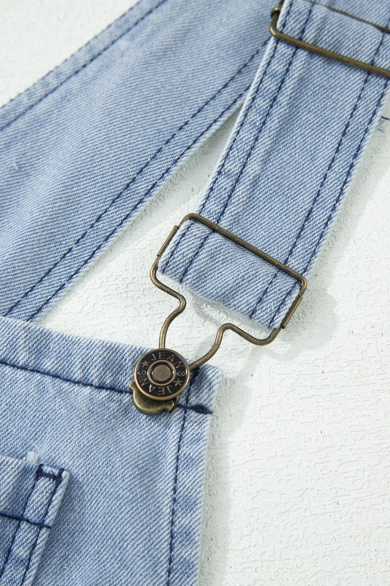 Mist Blue Retro Distressed Button Adjustable Straps Denim Overall Jumpsuit