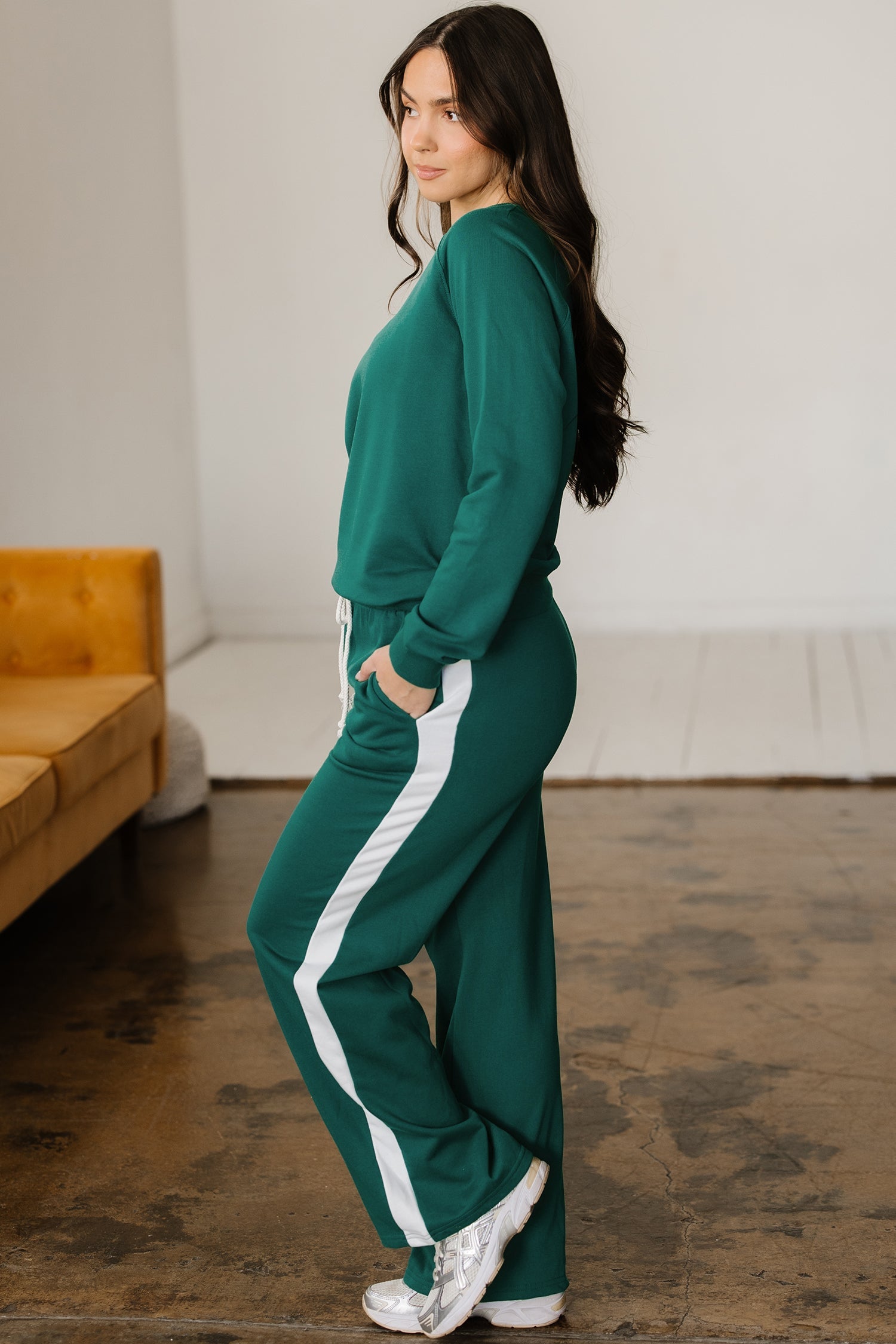 Pullover Top Varsity Stripe Detail & Loose Drawstring Trousers Co-ord - Two Piece Sets/Pant Sets