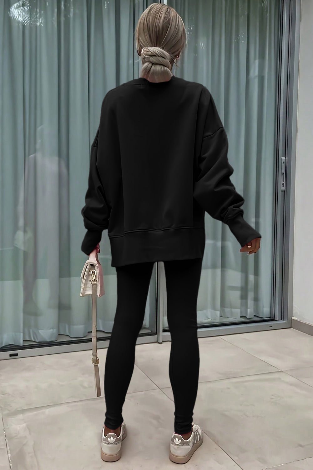 Oversize Slit Sweatshirt and Ribbed Leggings Co-ord Set
