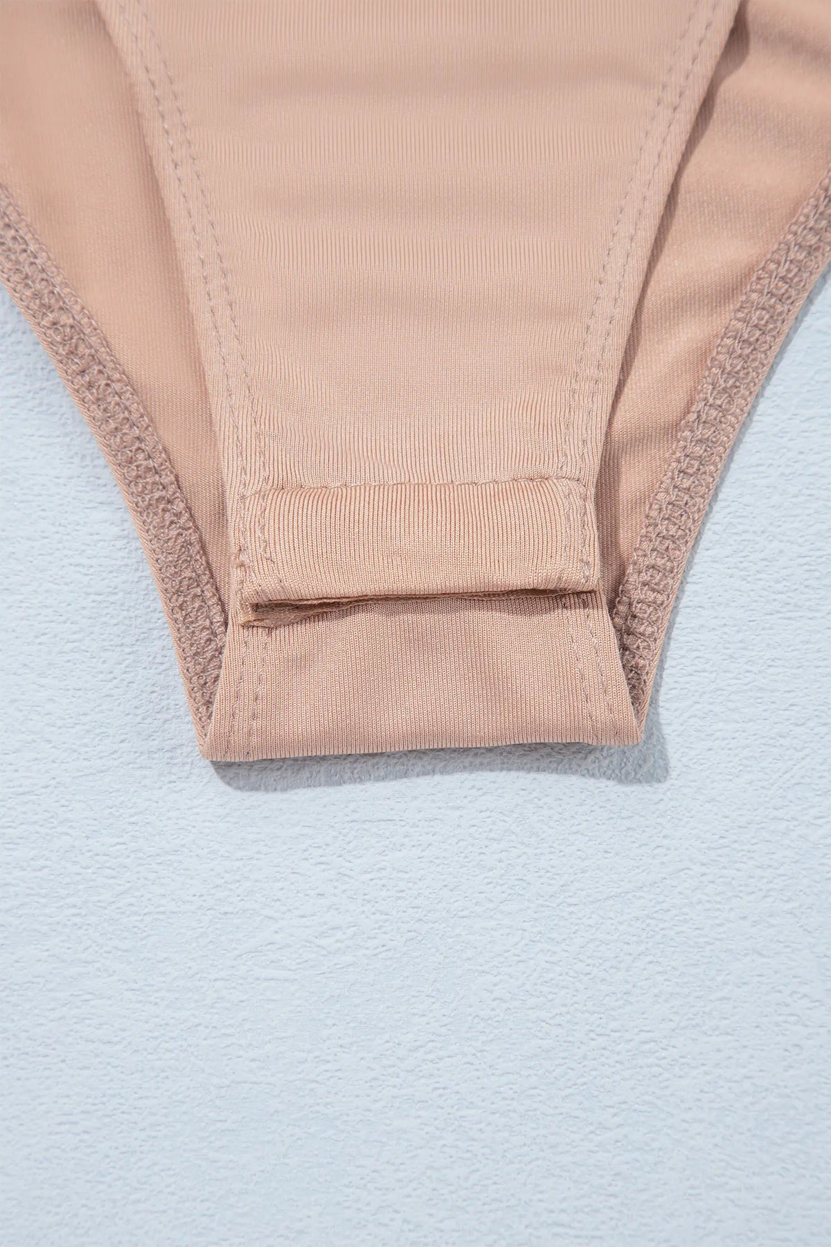 Solid Colour Velvet Knot Square Neck Sheer Long Sleeve Bodysuit – Light French Beige