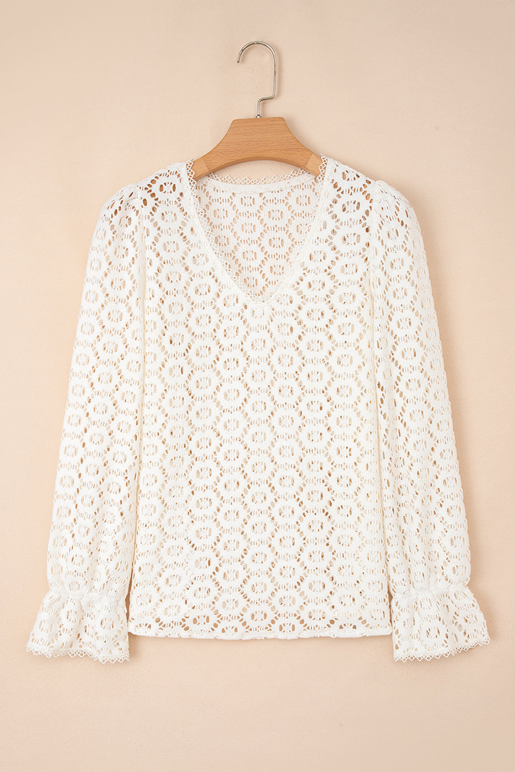 Floral Lace V-Neck Ruffled Sleeve Top - eAura