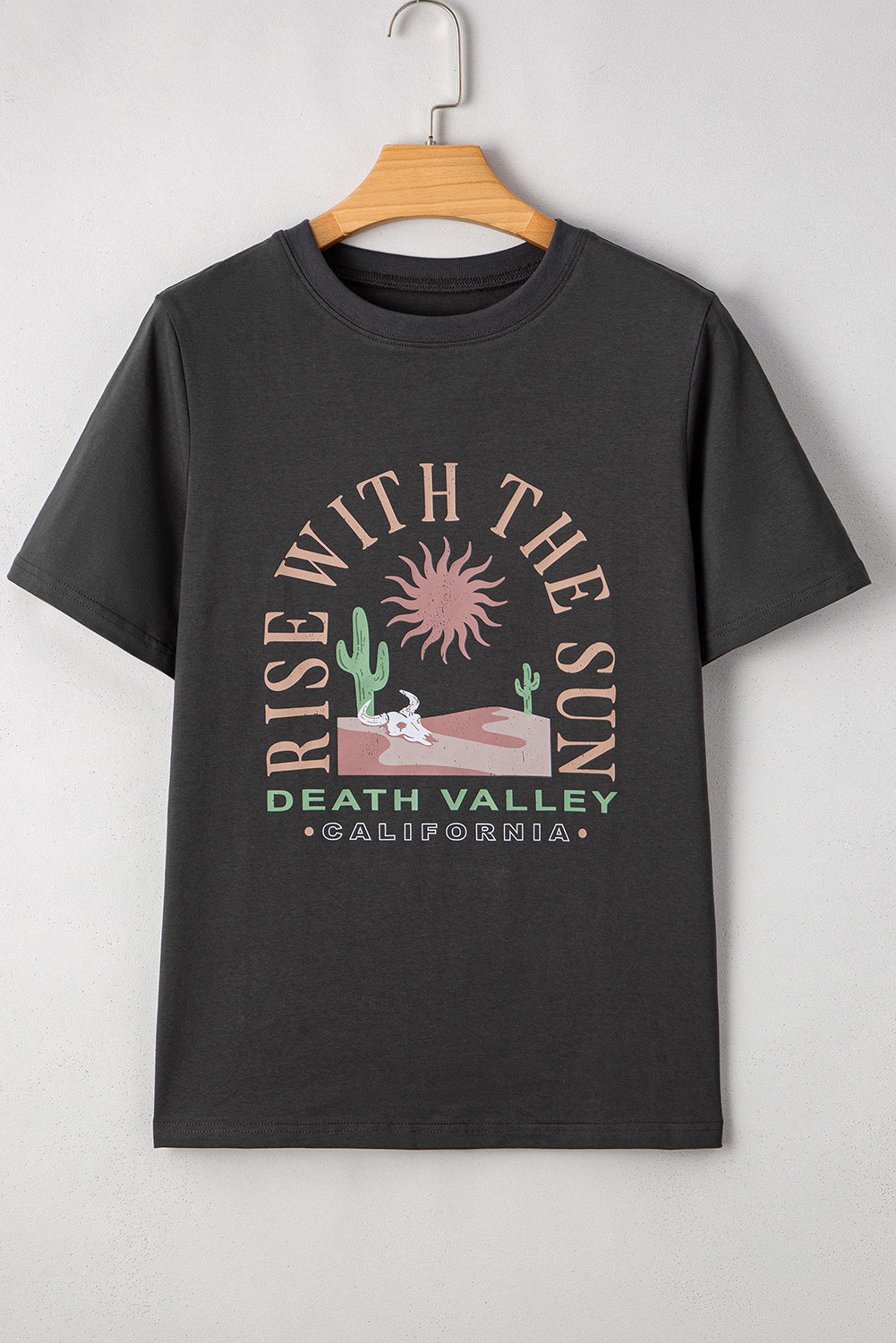 Dark Grey RISE WITH THE SUN Western Fashion Graphic Tee eAura