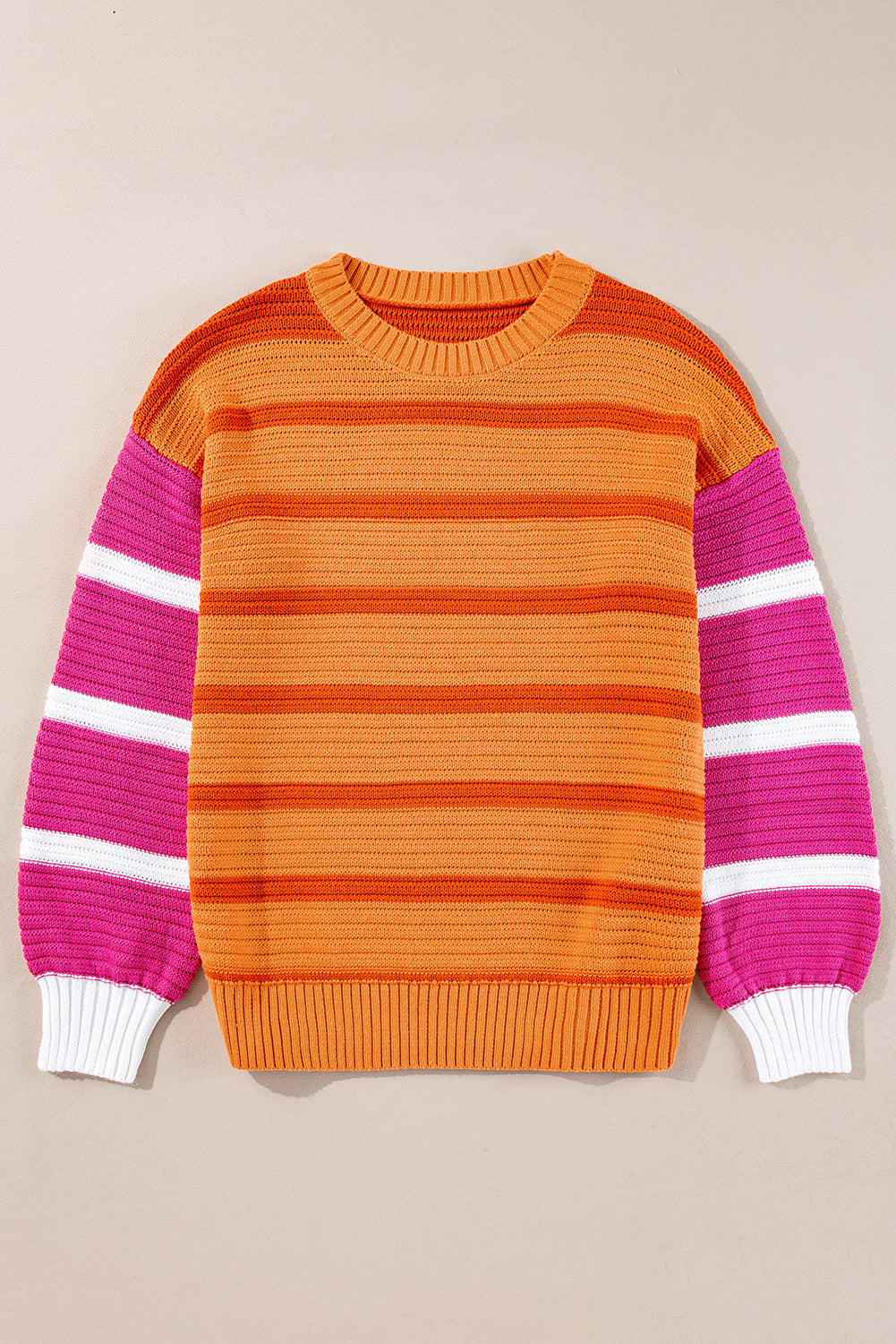 Orange Stripe Colourblock Crew Neck Drop Shoulder Loose Sweater eAura