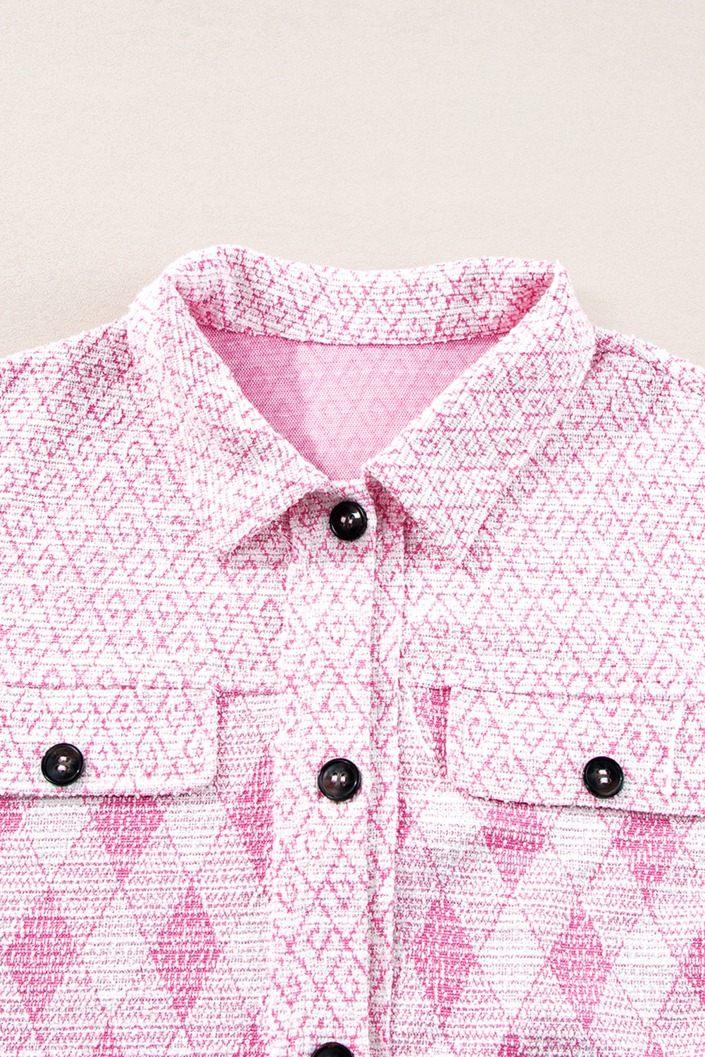 Delicacy Geometric Print Textured Flap Detail Shacket with Pocket Beagle Boutique Fashion Outlet