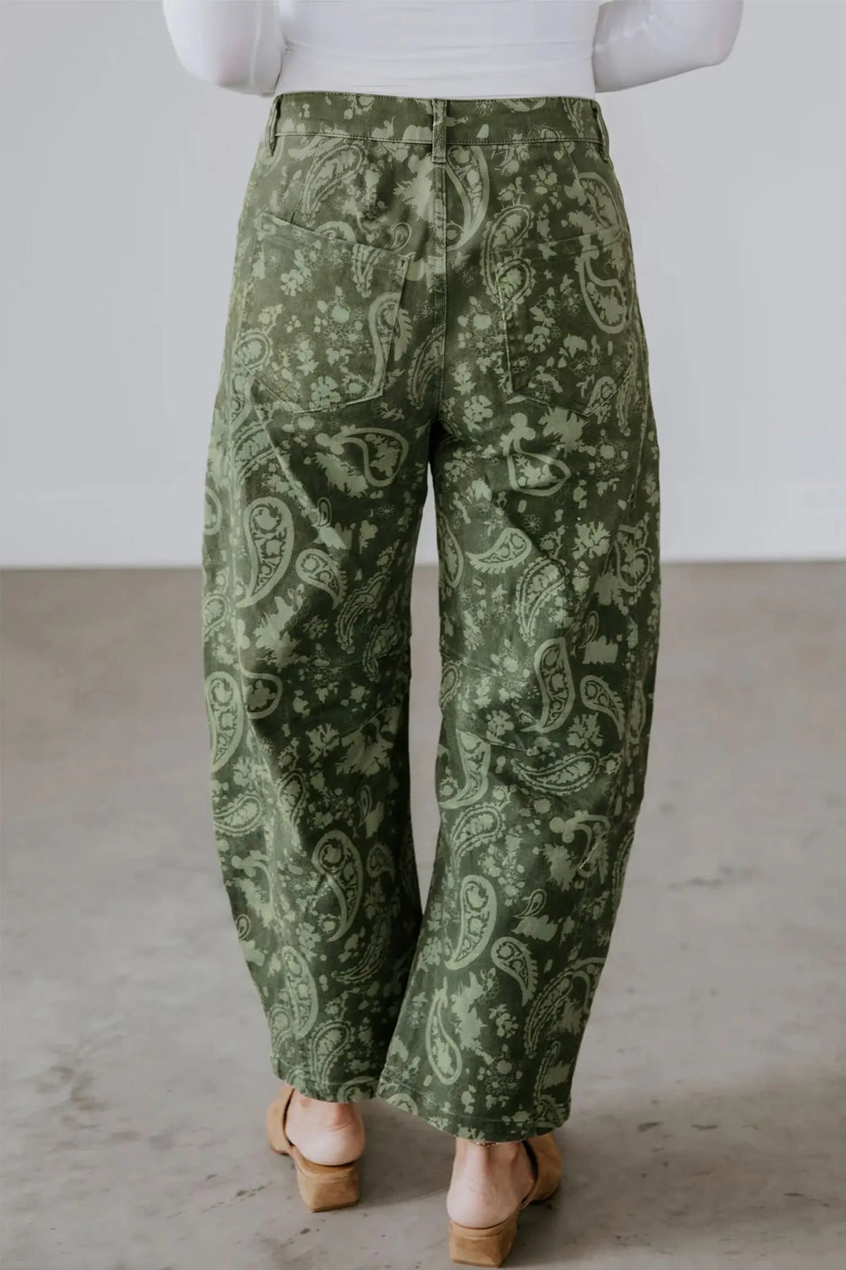 Paisley Print Harem Denim Pants – Green