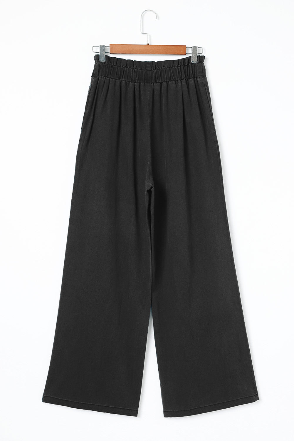 Black High Waist Pocketed Wide Leg Tencel Jeans Beagle Boutique Fashion Outlet