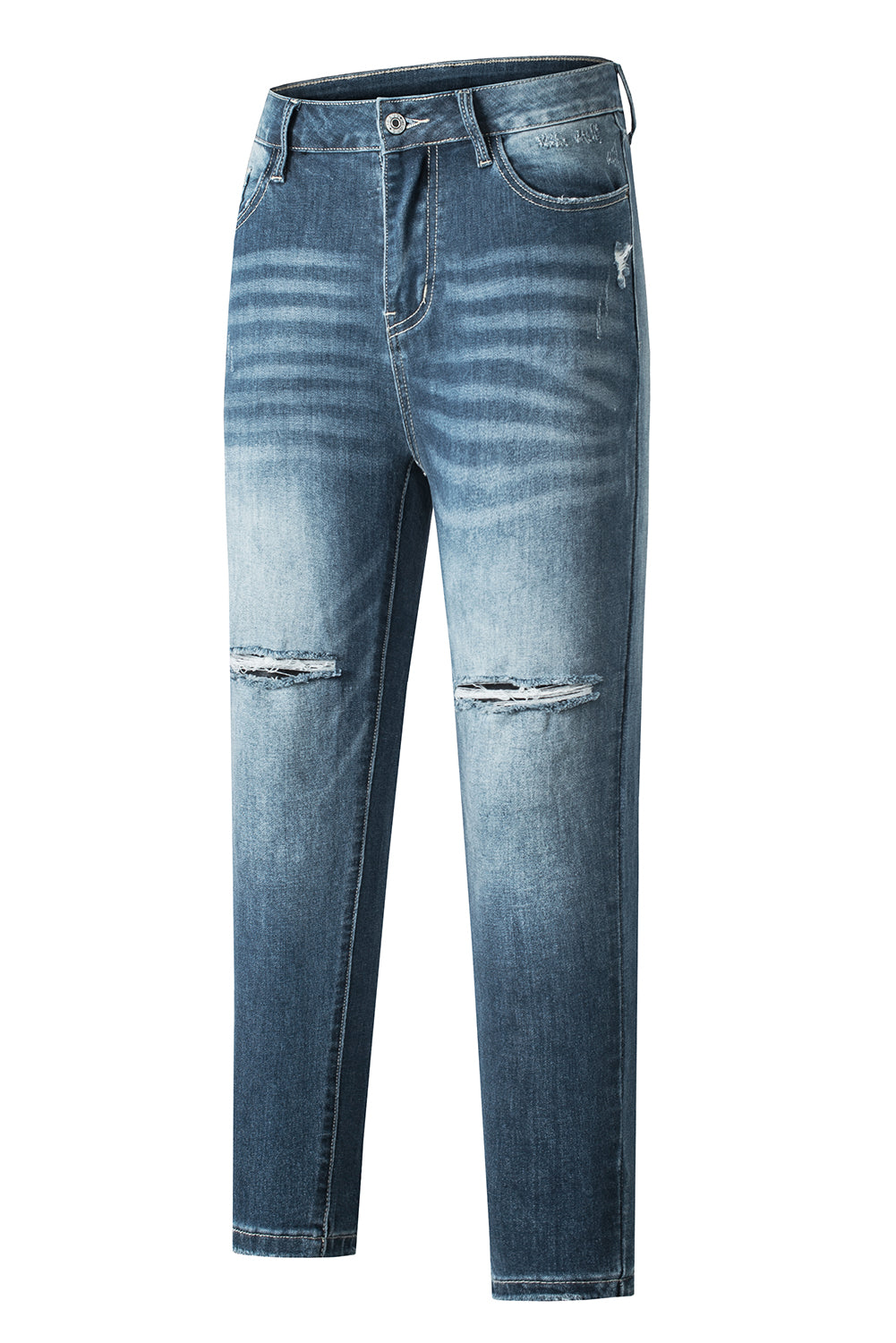 Blue Distressed Ripped Skinny Jeans Beagle Boutique Fashion Outlet
