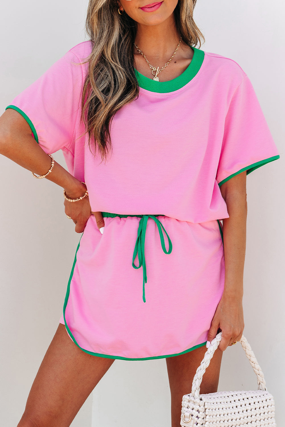 Colourblock Edge Drop Shoulder T Shirt and Skort 2Pcs Set Co-ord eAura