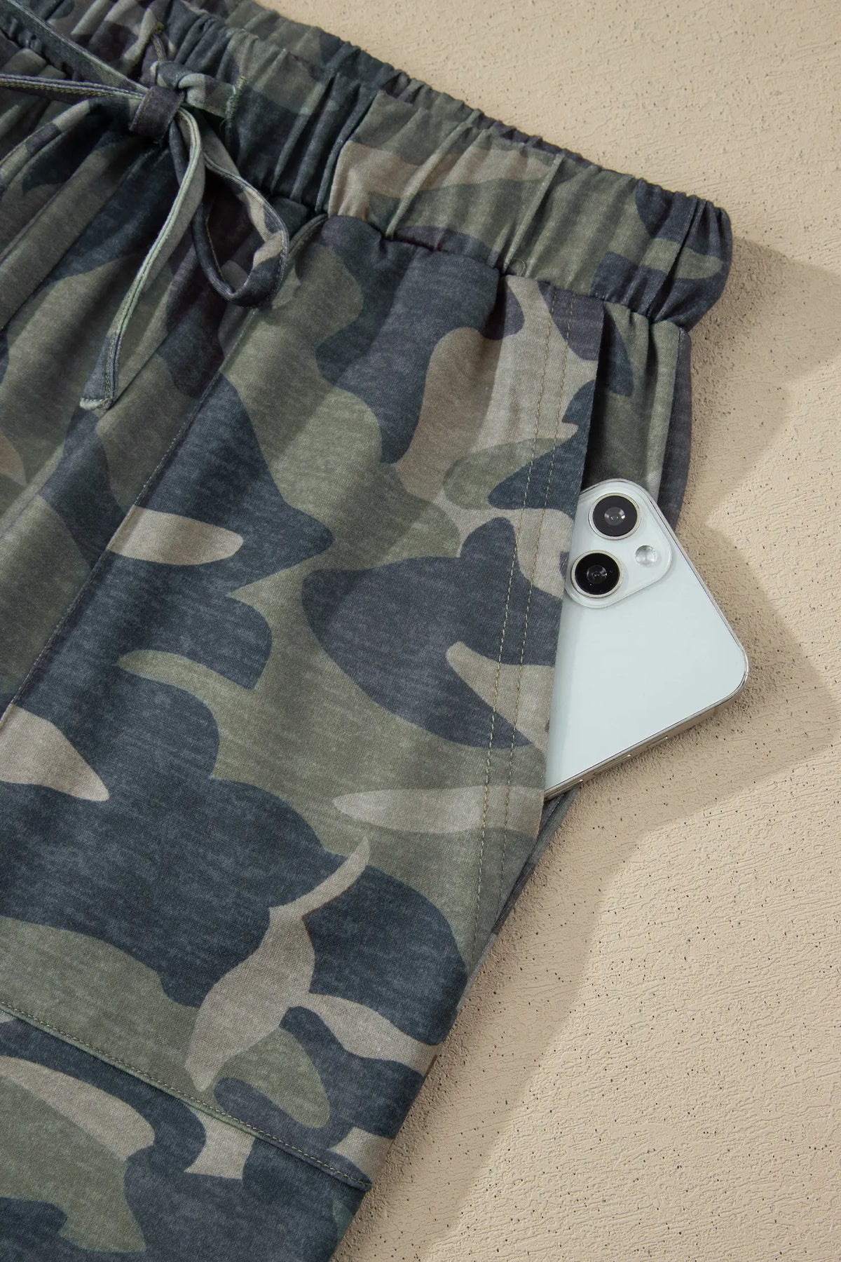 Camouflage Print Slim Tank Drawstring Pant Set – Green