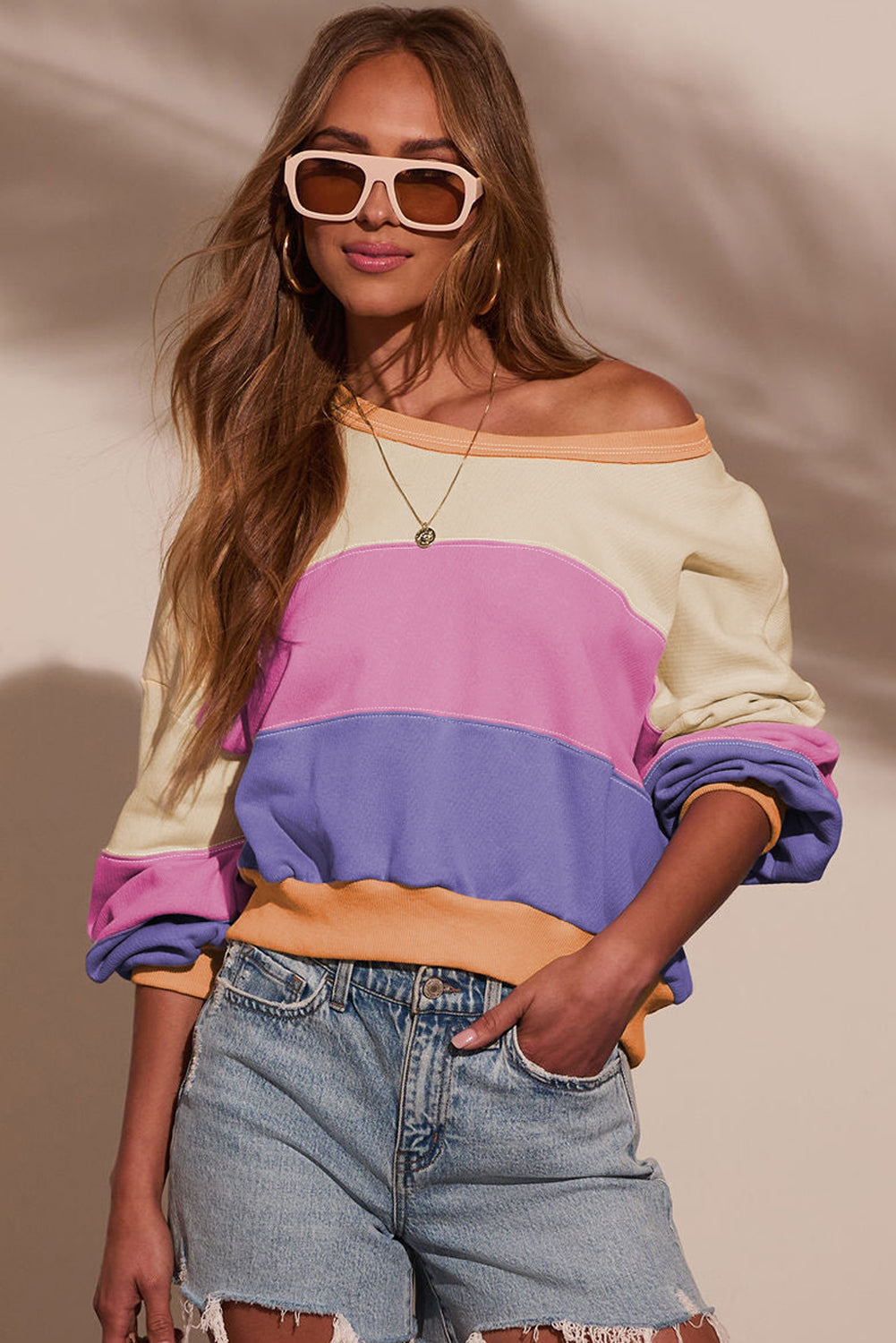 Colour Block Drop Shoulder Cropped Sweatshirt - Tops/Sweatshirts & Hoodies
