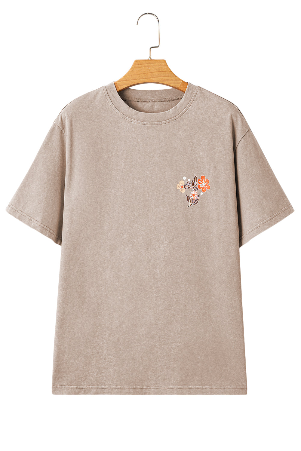 Smoke Grey Mineral Wash Floral Steer Head Printed Back Western Fashion Tee eAura