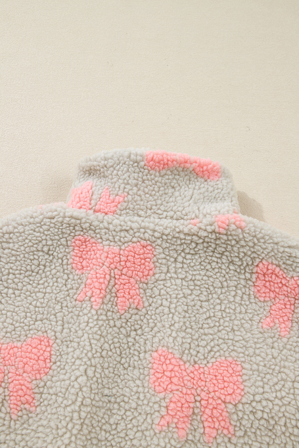 Grey Bow Sherpa Quarter Zip Drop Shoulder Baggy Sweatshirt - eAura