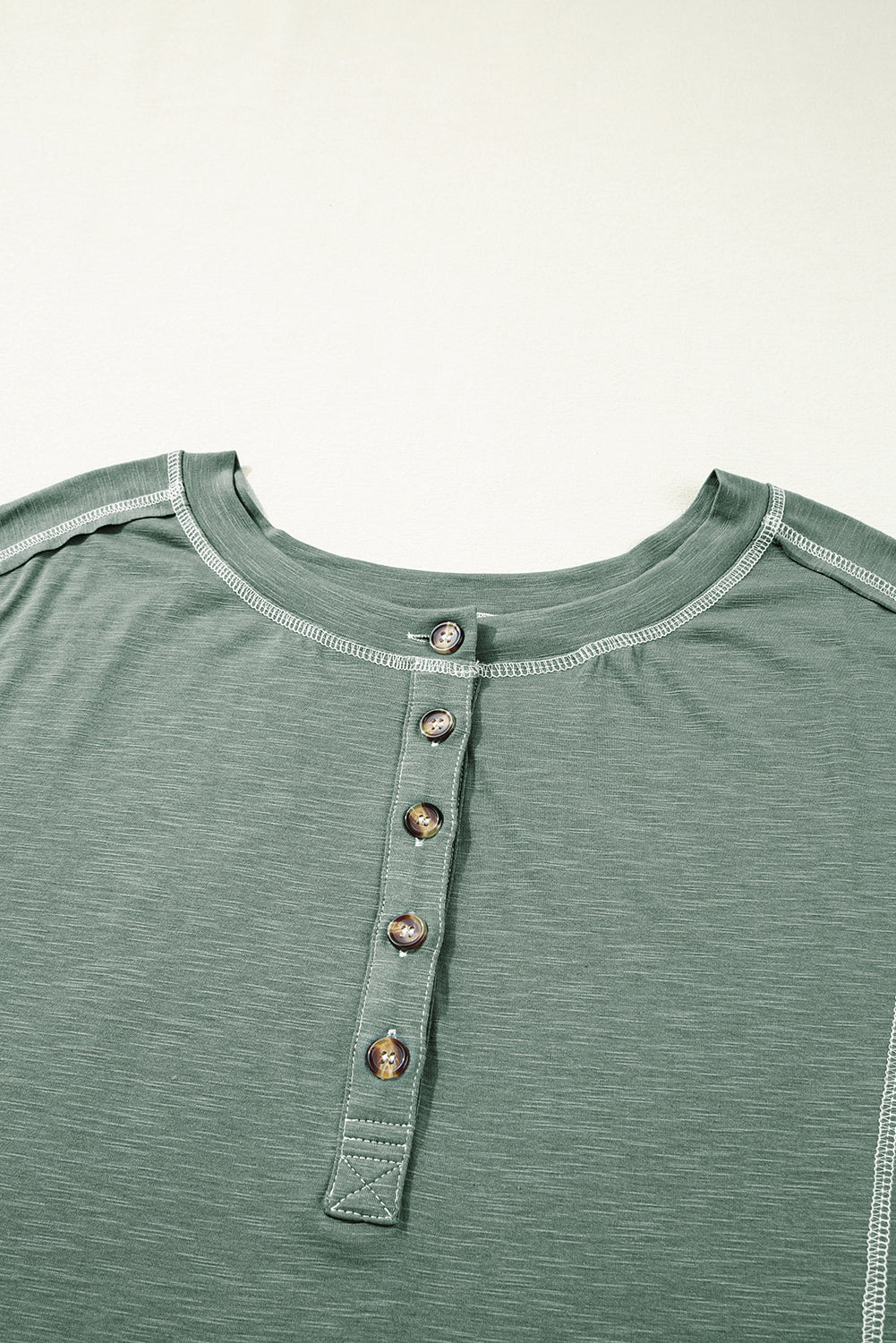 Seagrass Plus Size Exposed Seam Drop Shoulder Henley Top BB Fashion Outlet