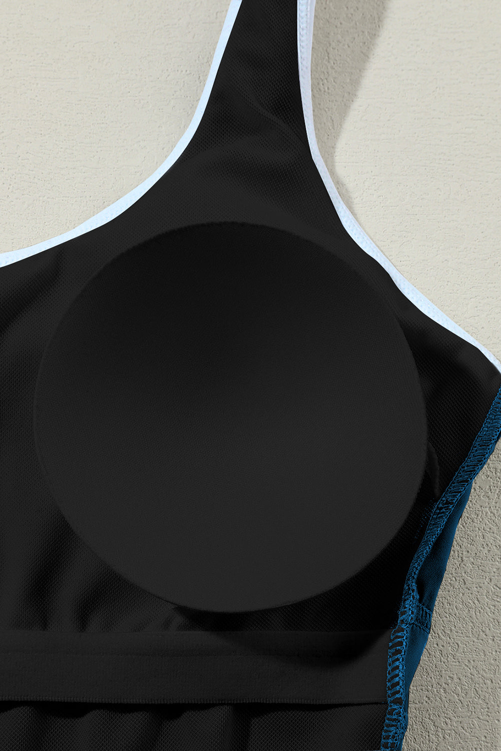 Blue Contrast Trim U Neck One Piece Swimwear eAura