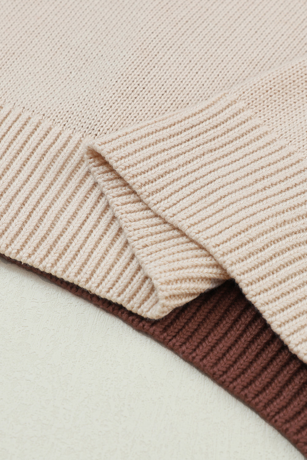 Pink Colourblock Bishop Sleeve Ribbed Trim Sweater eAura