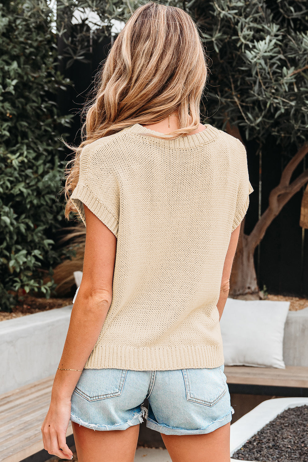 Bowknot Applique Cap Knit Sleeve Sweater eAura