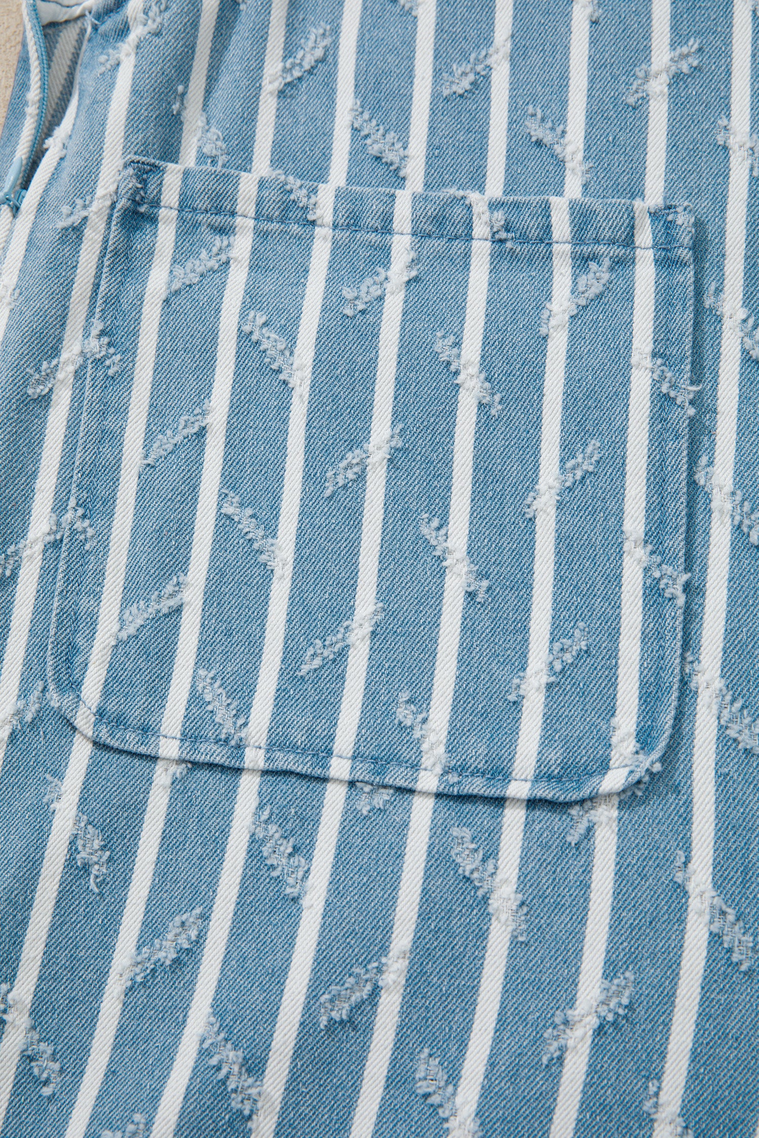 Striped Distressed Ruffled Wide Leg Denim Overalls – Blue
