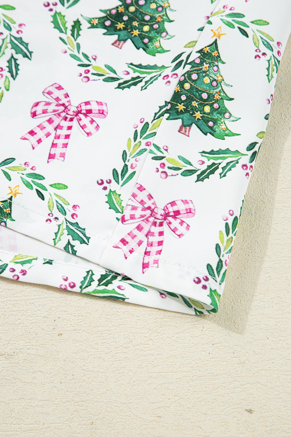 Christmas Print Velvet Trim Bow Knot Pyjama Shorts Set - eAura