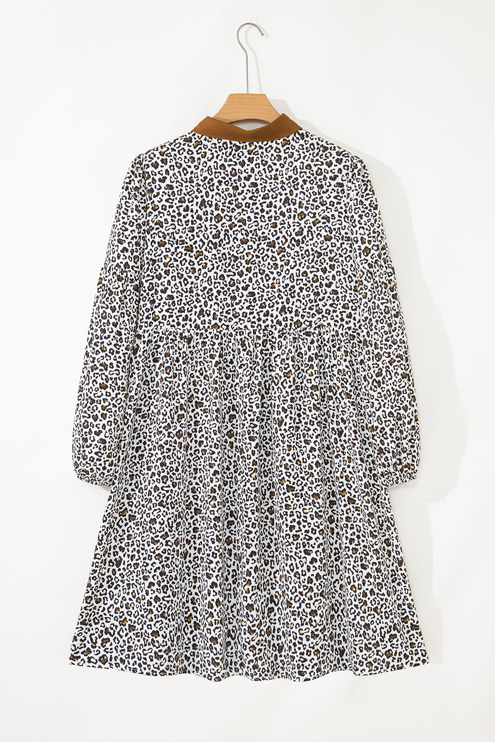Plus Size V-Neck Leopard Print Puff Sleeve Mini Dress - eAura
