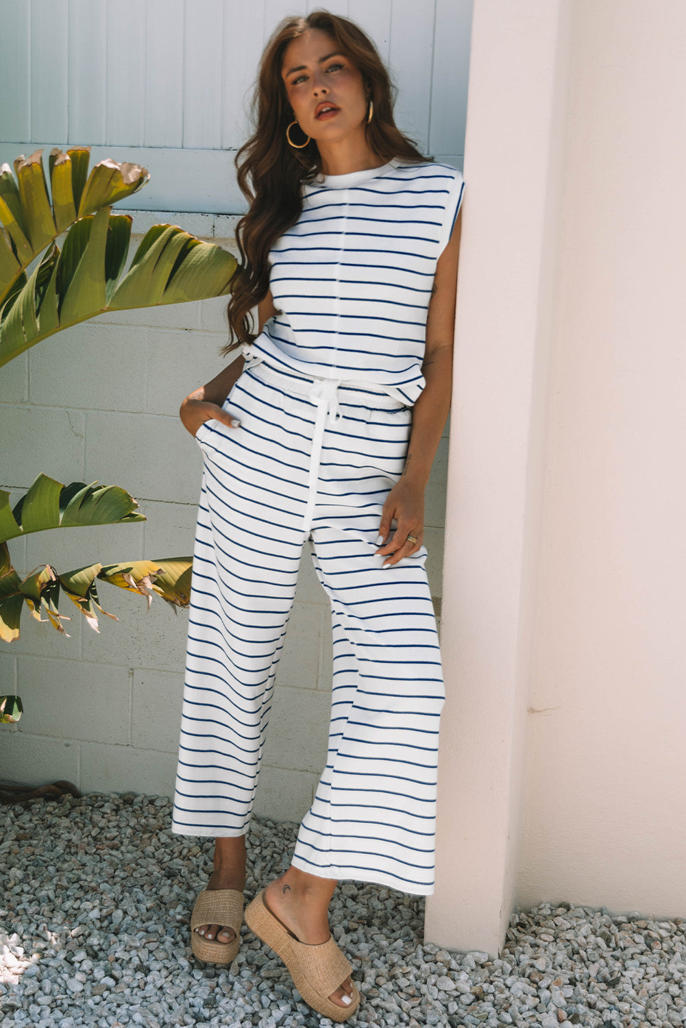 Sail Blue Casual Wide Leg 2pcs Trousers Co-ord Set eAura