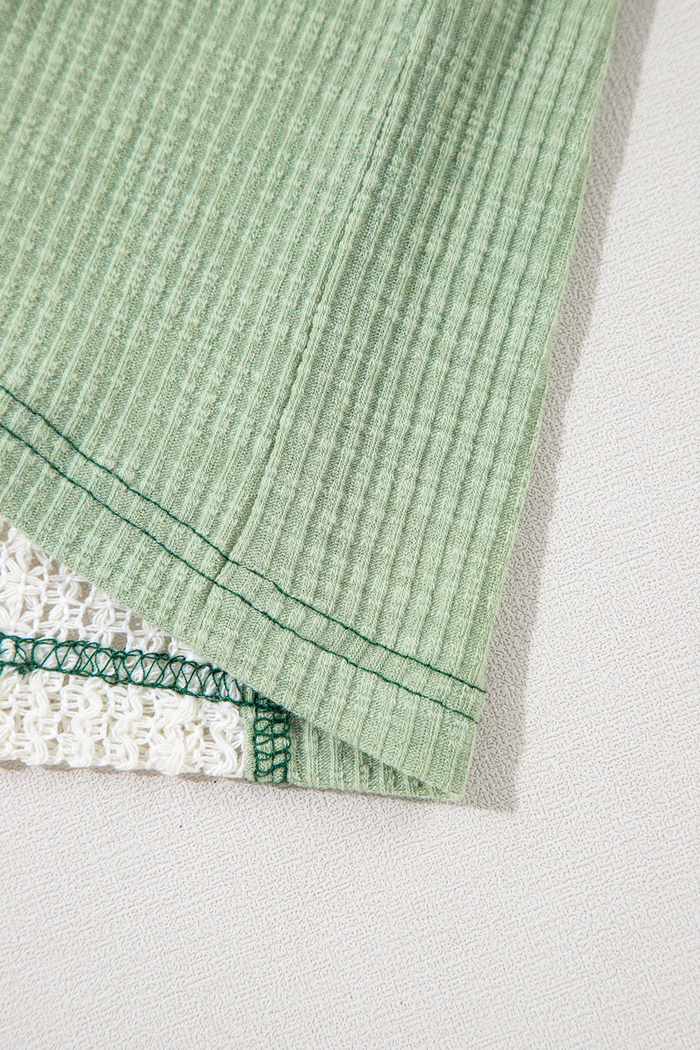 Crochet Detail Exposed Seam High Low Loose Top – Beige & Green
