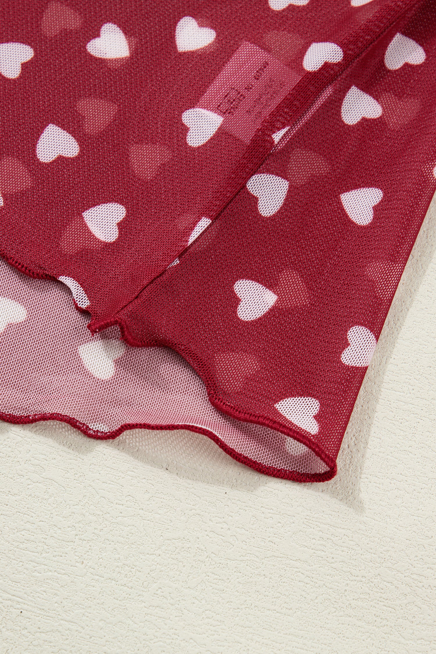 Allover Heart Print Mesh Short Sleeve Top